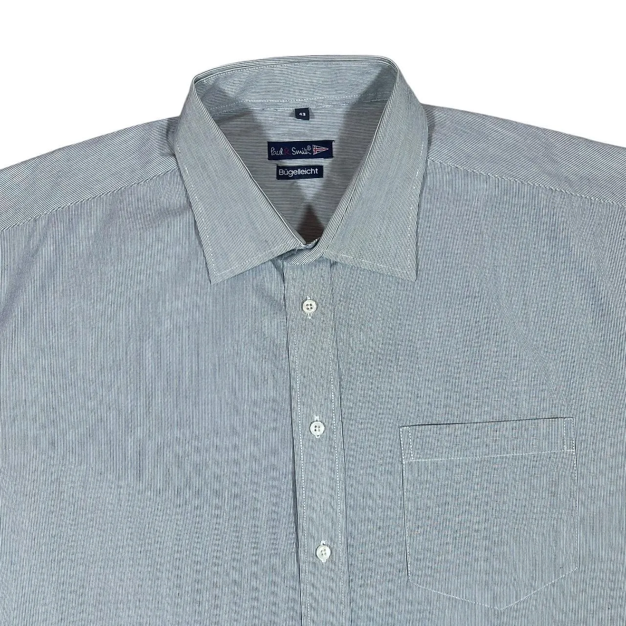 PAUL SMITH Classic Essential Blue White Micro Striped Short Sleeve Cotton Shirt
