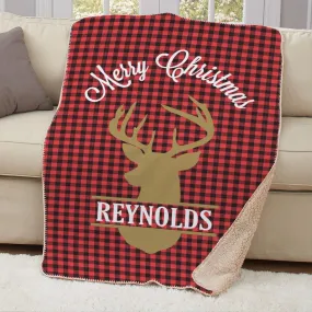 Personalized Plaid Deer Sherpa Lined Throw