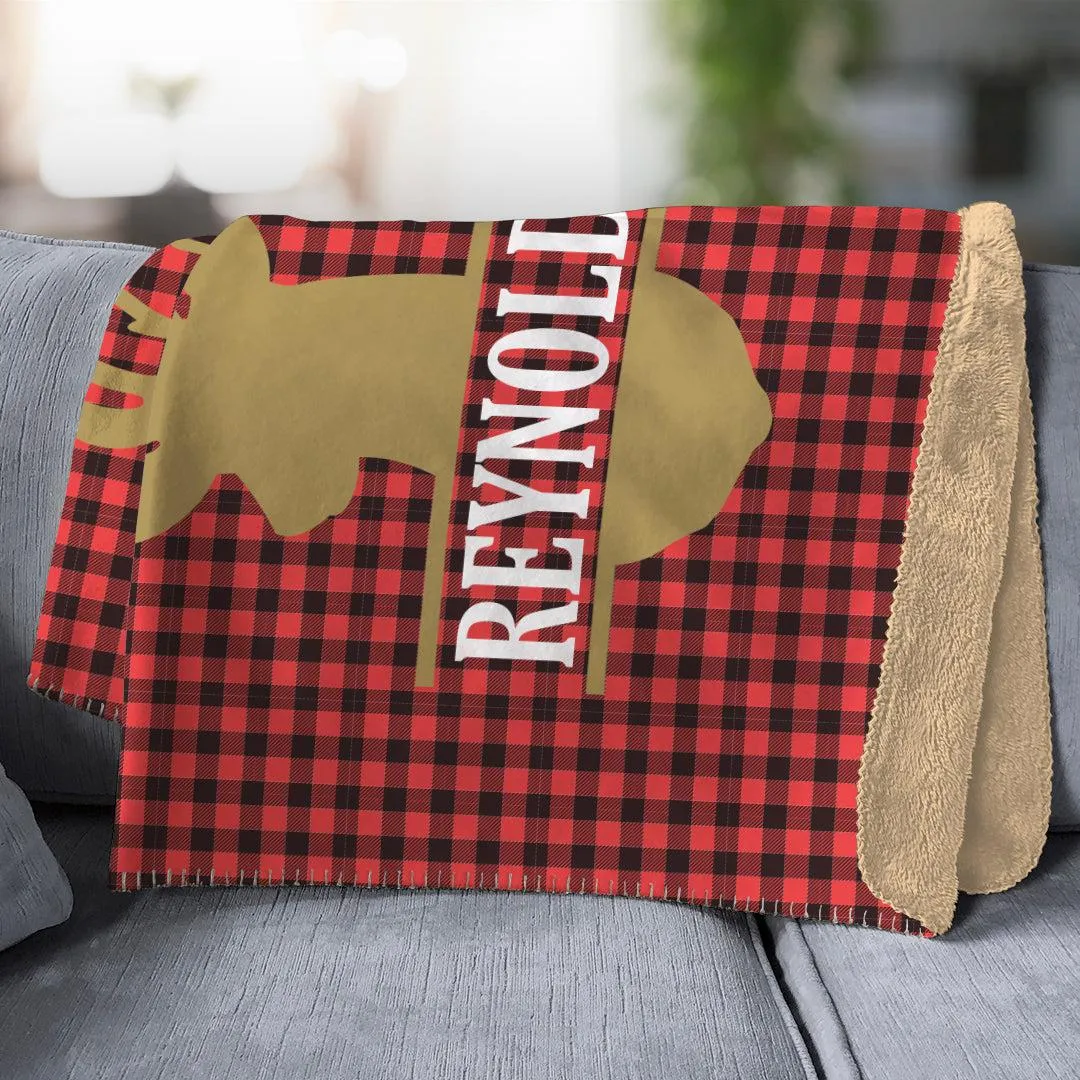 Personalized Plaid Deer Sherpa Lined Throw