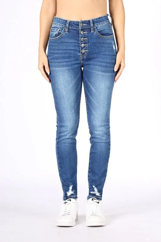 Peyton High Waisted Button Front Skinny Stretch Jeans