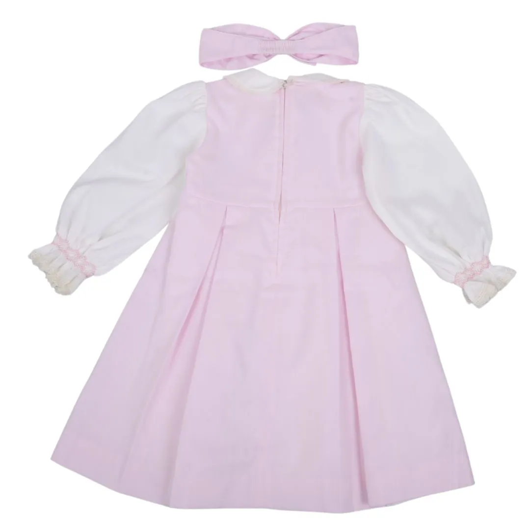 Pink & Cream Embroidered Bow Dress & Headband