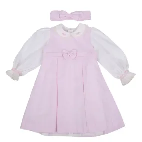 Pink & Cream Embroidered Bow Dress & Headband