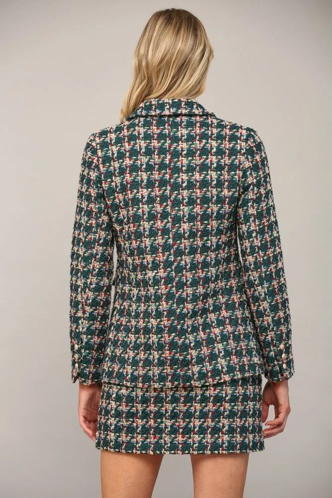 plaid tweed double breasted blazer