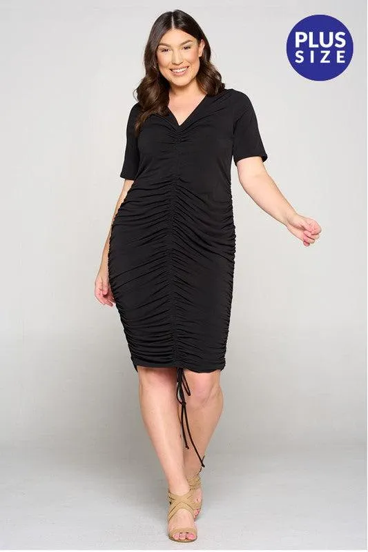 PLUS Ruched center drawstring short sleeve dress