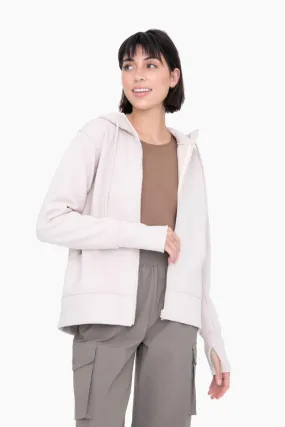 Plush Lined Zip Up Hoodie in Natural