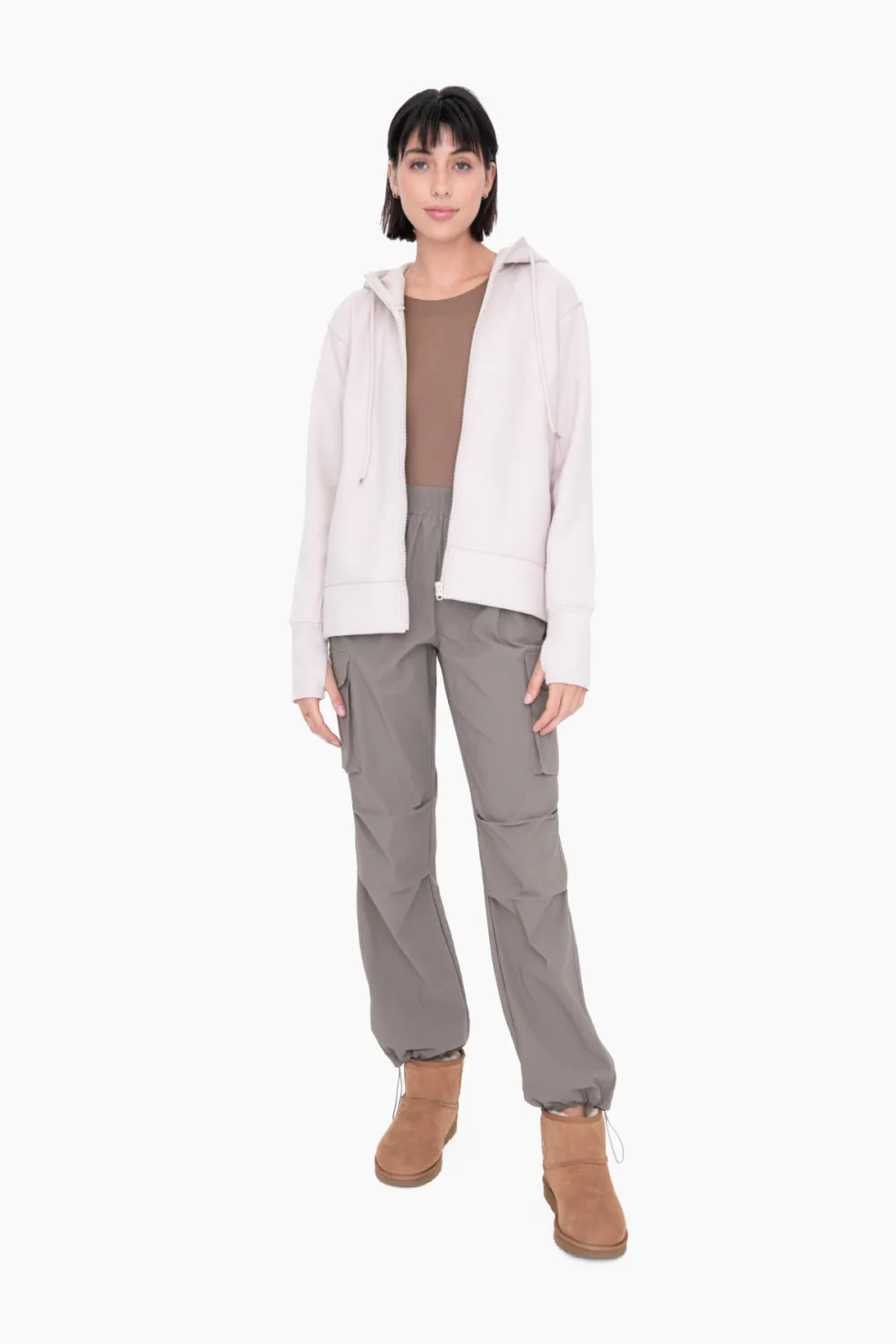 Plush Lined Zip Up Hoodie in Natural