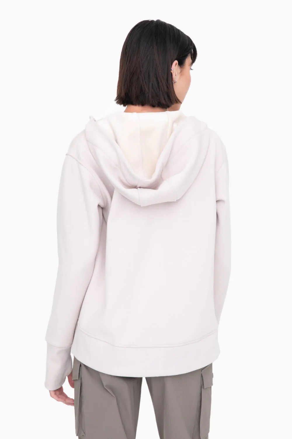 Plush Lined Zip Up Hoodie in Natural