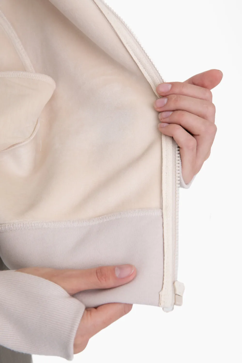 Plush Lined Zip Up Hoodie in Natural