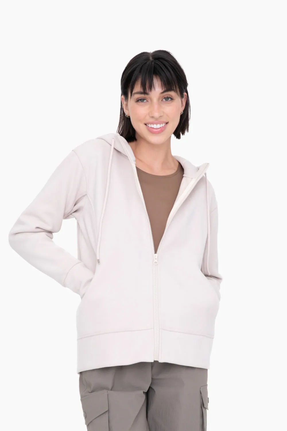 Plush Lined Zip Up Hoodie in Natural
