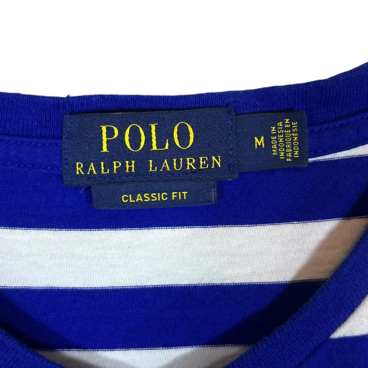 POLO RALPH LAUREN Embroidered Mini Pocket Logo Blue White Striped V-Neck T-Shirt