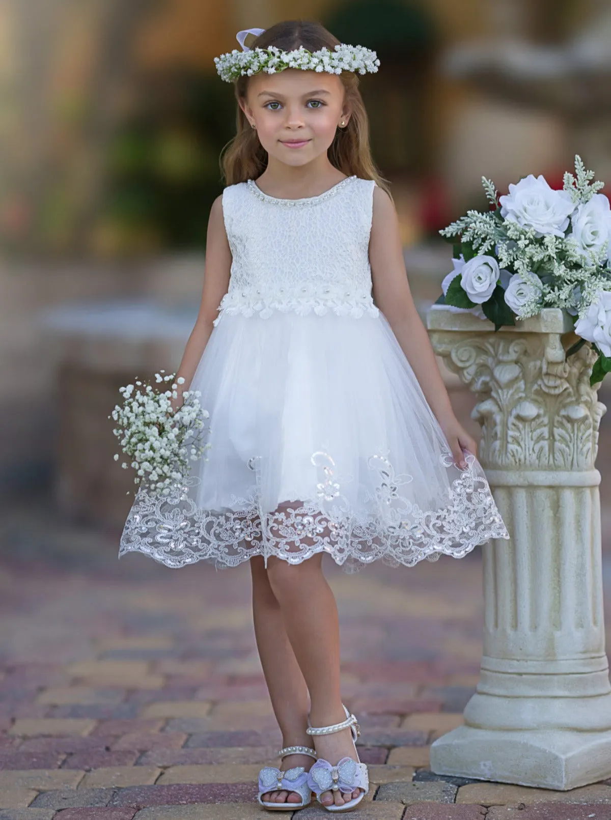 Pretty Plies Rose Pearl Embellished Flower Girl Dress