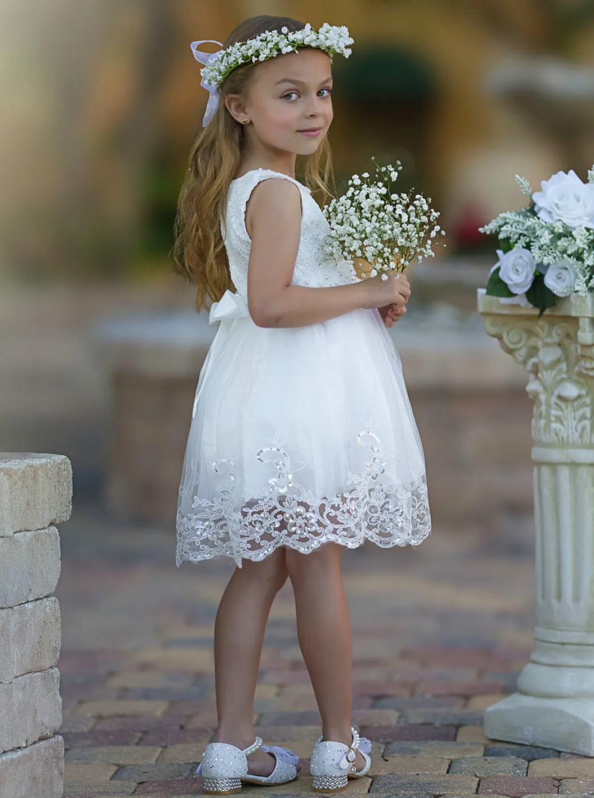 Pretty Plies Rose Pearl Embellished Flower Girl Dress