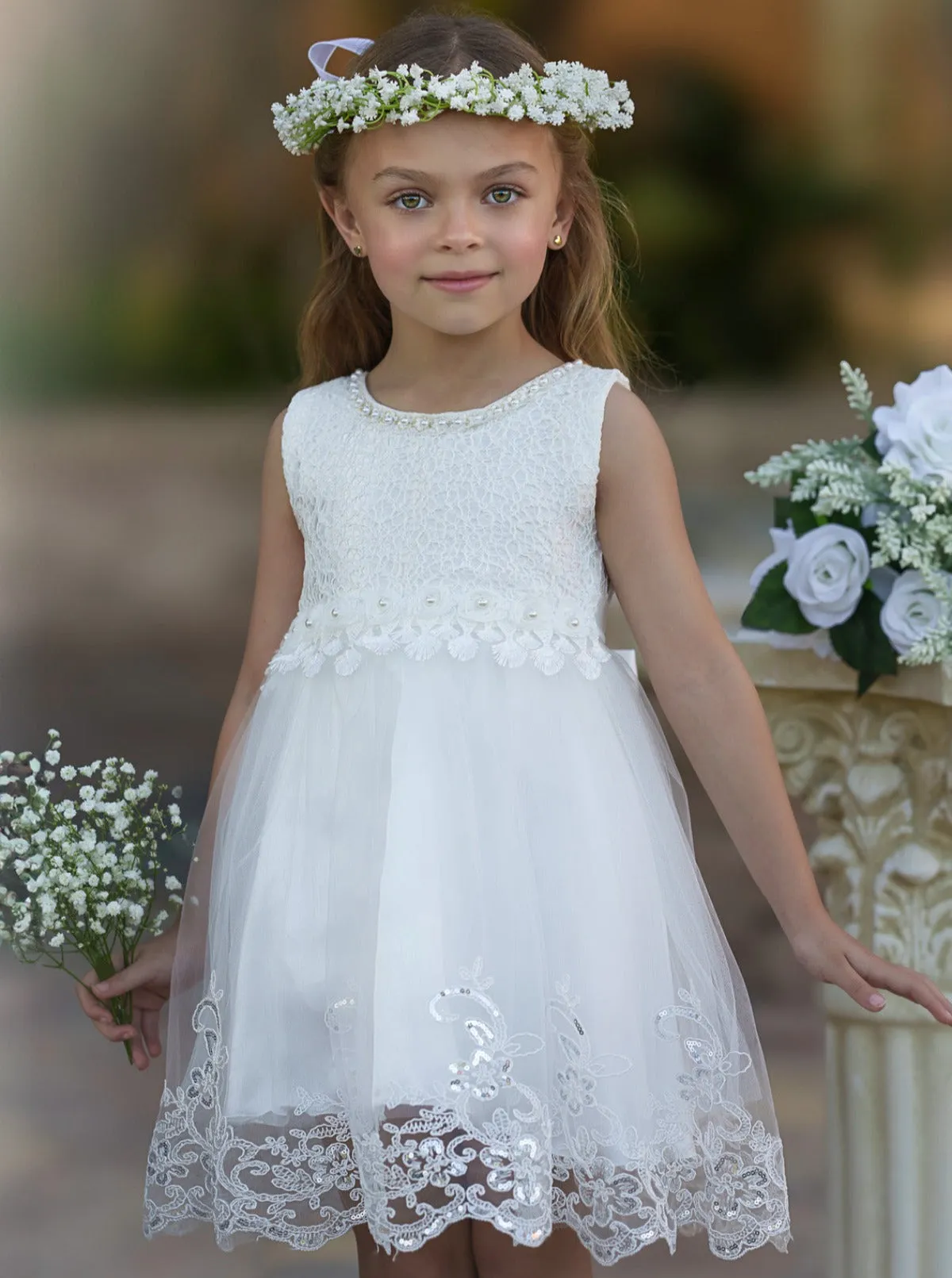 Pretty Plies Rose Pearl Embellished Flower Girl Dress