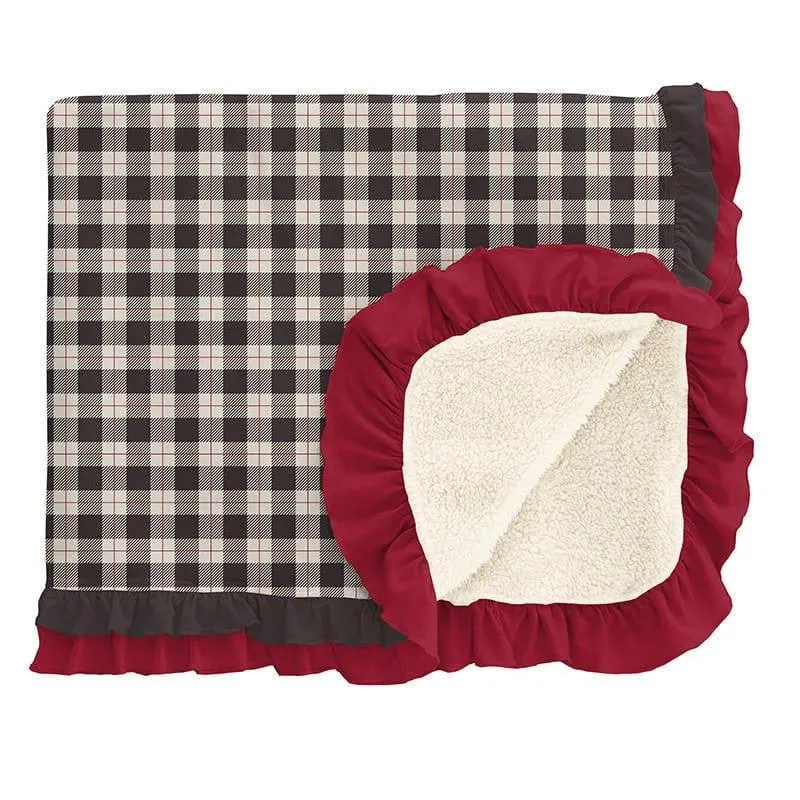 Print Bamboo Sherpa-Lined Double Ruffle Throw Blanket, Midnight Holiday Plaid - One Size