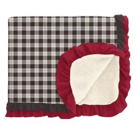 Print Bamboo Sherpa-Lined Double Ruffle Throw Blanket, Midnight Holiday Plaid - One Size