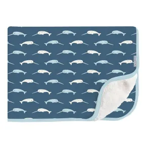 Print Bamboo Sherpa-Lined Throw Blanket - Deep Sea Narwhal