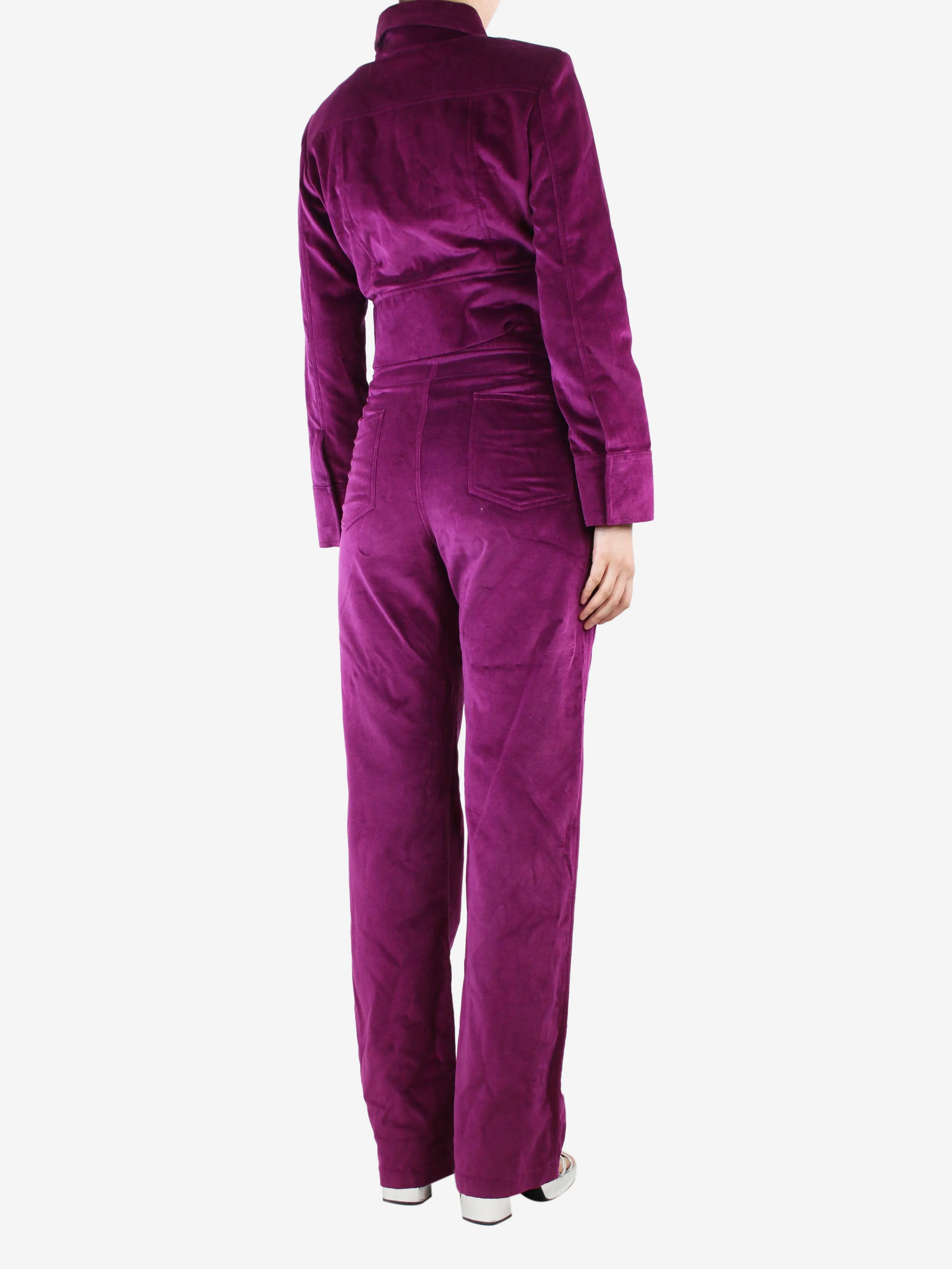 Purple velour cropped jacket and rousers - size M