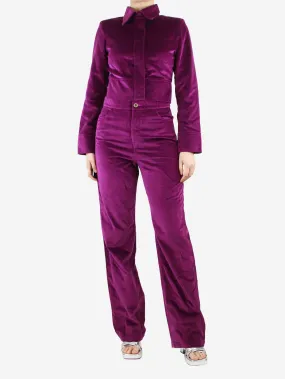 Purple velour cropped jacket and rousers - size M