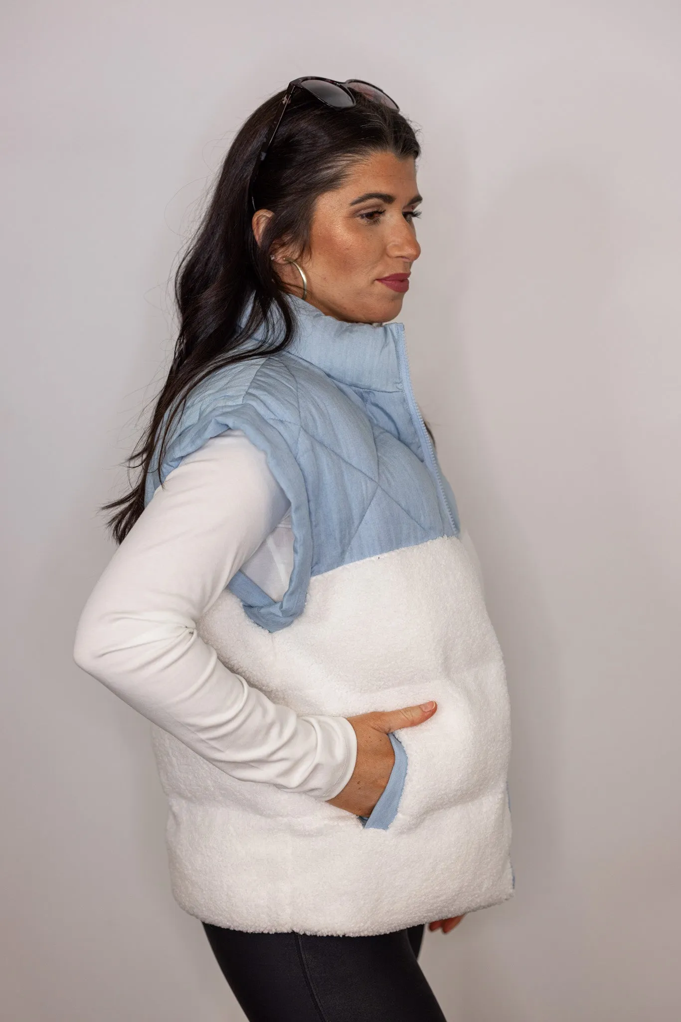 Quilted Fleece Blue Colorblock Vest