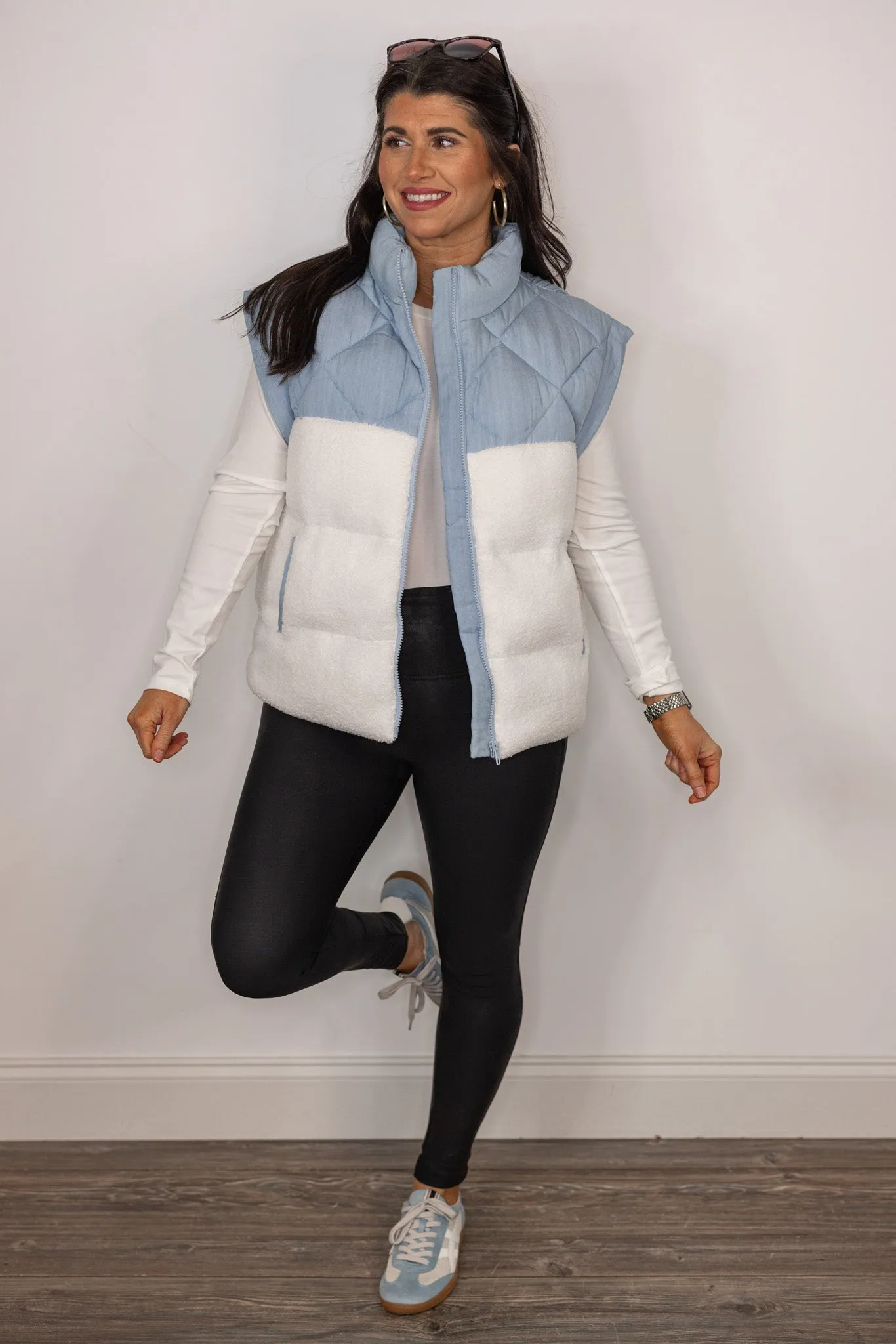 Quilted Fleece Blue Colorblock Vest