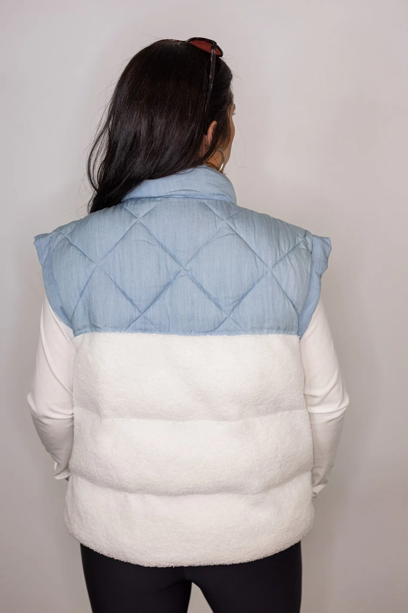 Quilted Fleece Blue Colorblock Vest