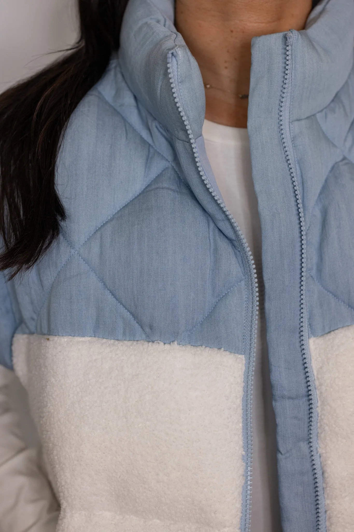 Quilted Fleece Blue Colorblock Vest