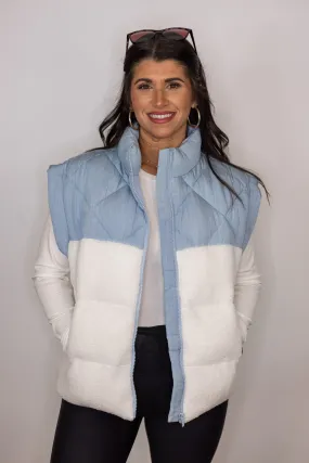 Quilted Fleece Blue Colorblock Vest