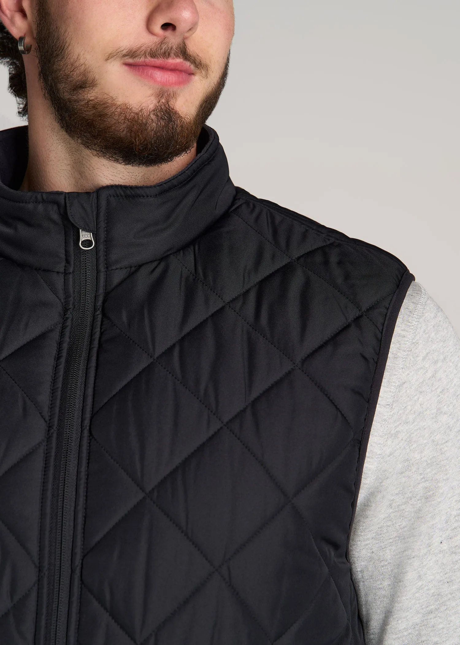 Quilted Reversible Tall Men's Vest in Black & Charcoal