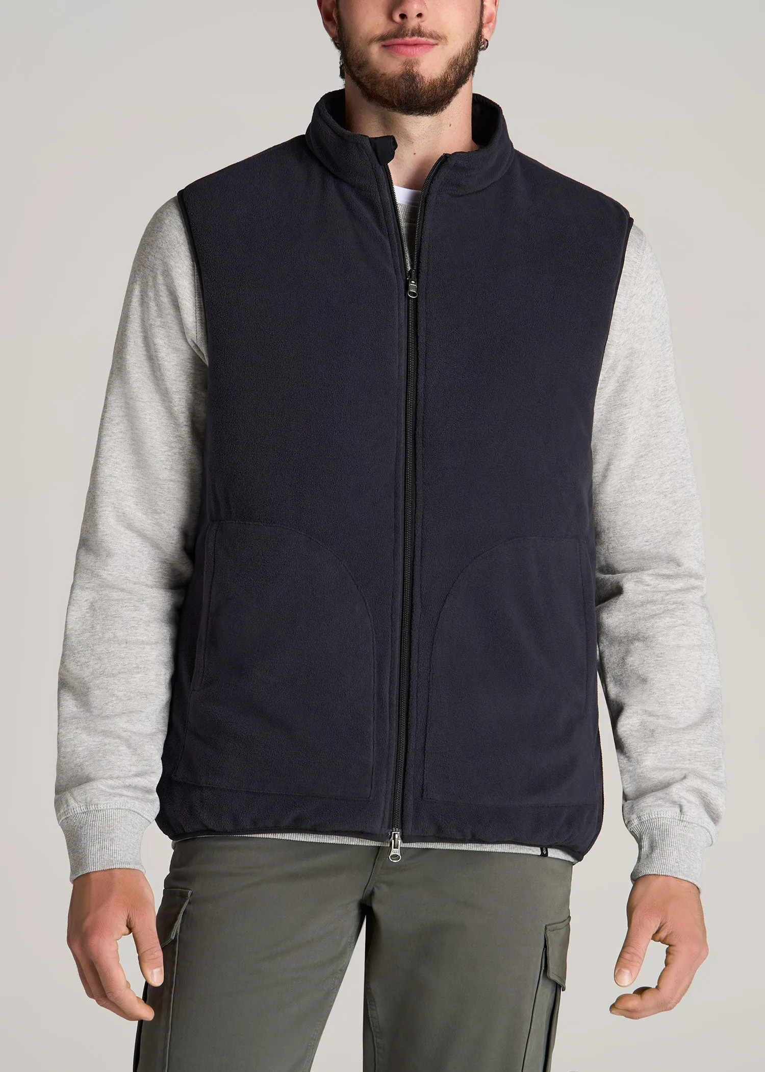 Quilted Reversible Tall Men's Vest in Black & Charcoal