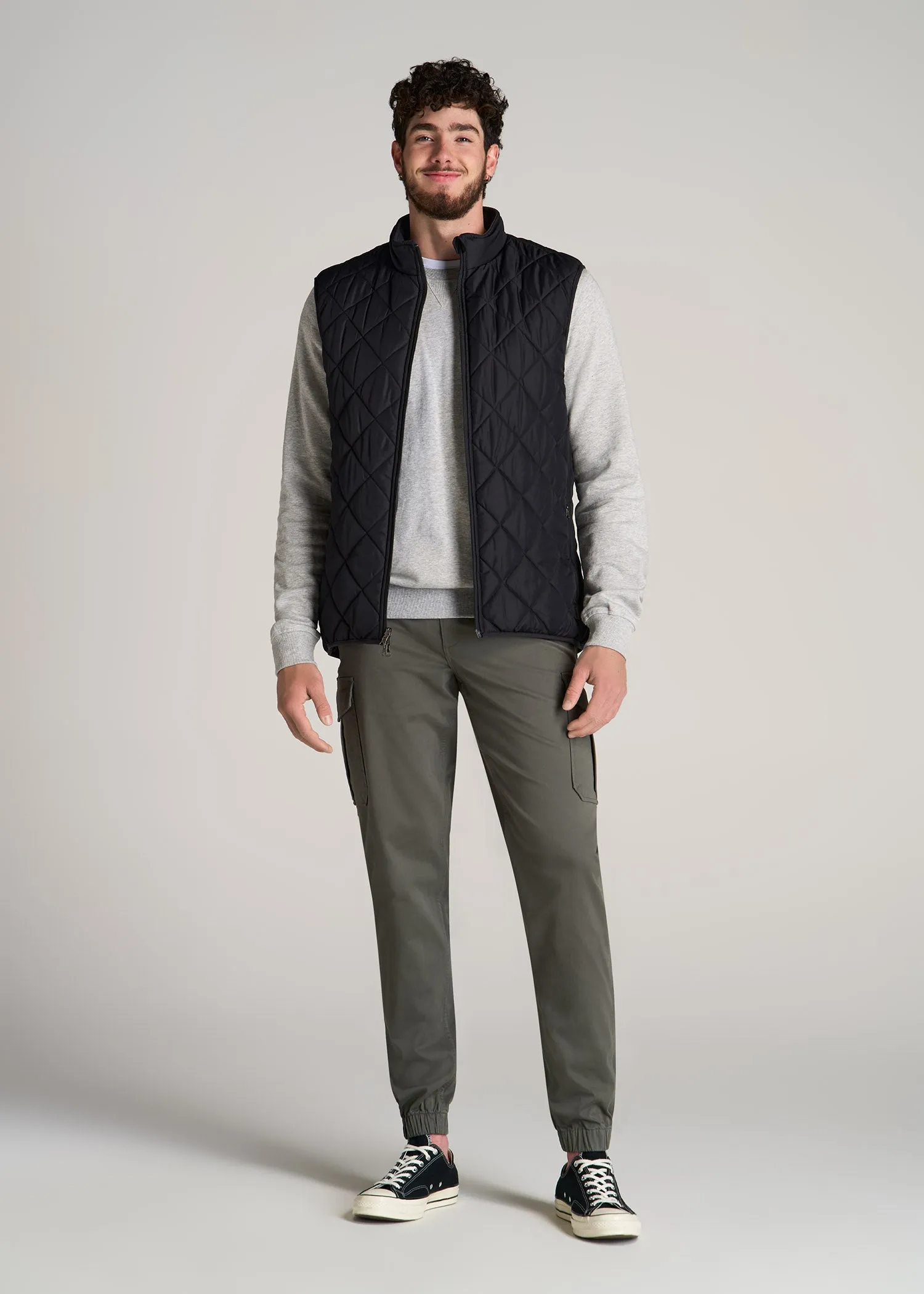 Quilted Reversible Tall Men's Vest in Black & Charcoal