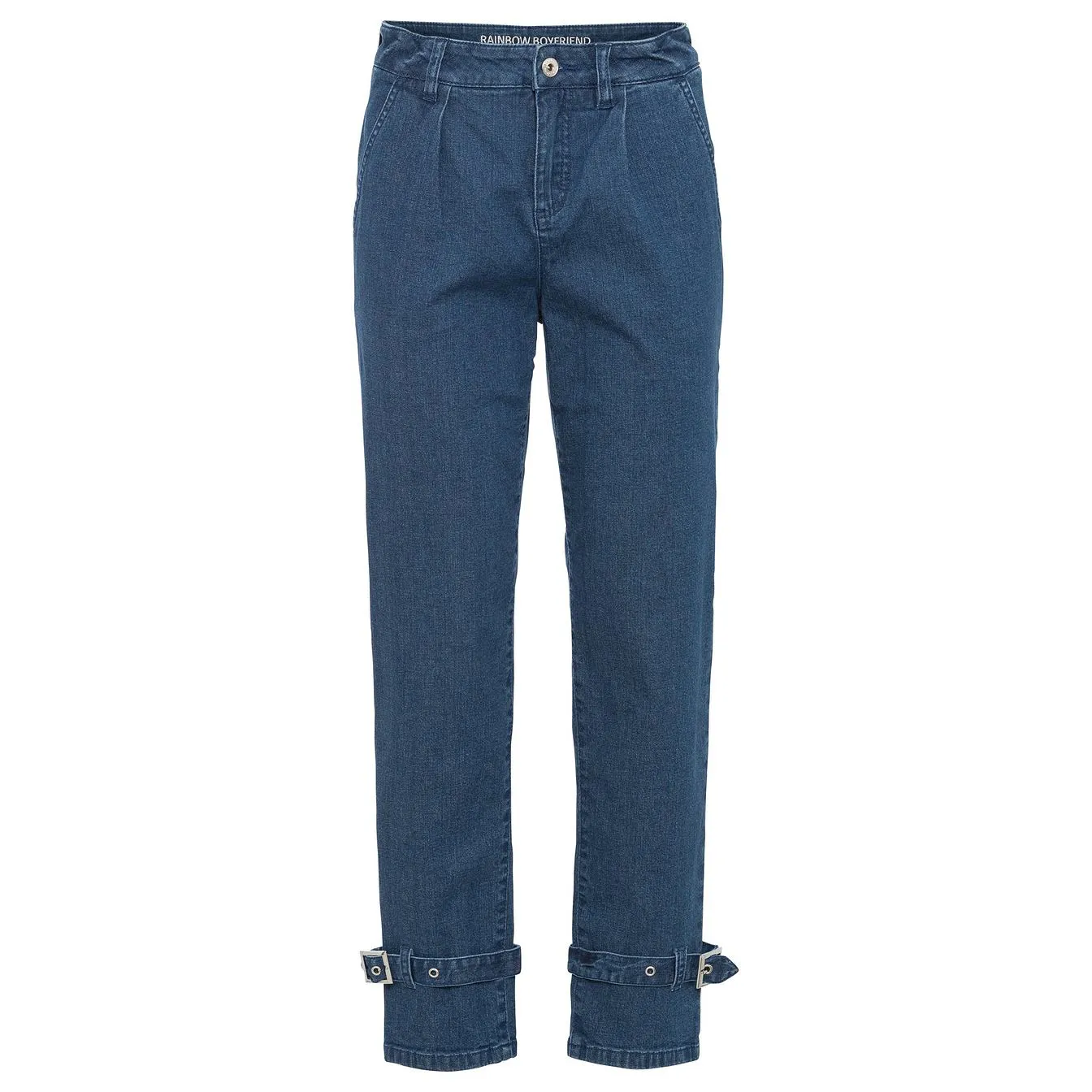 Rainbow Blue Stone Buckle Boyfriend Jeans