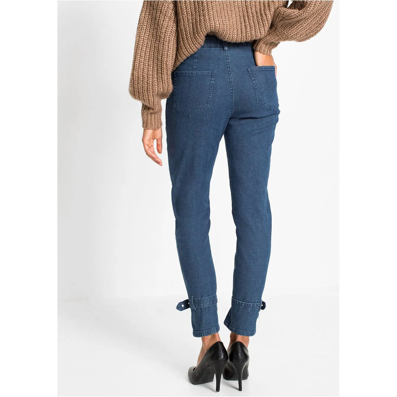 Rainbow Blue Stone Buckle Boyfriend Jeans