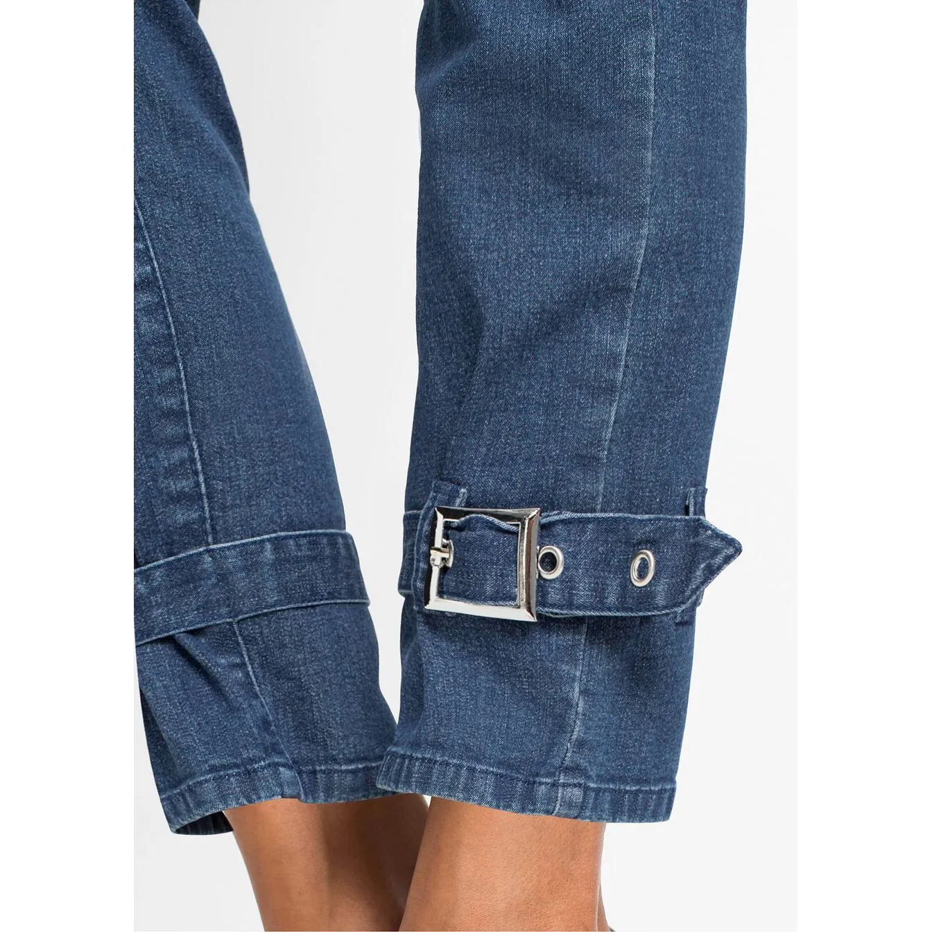 Rainbow Blue Stone Buckle Boyfriend Jeans