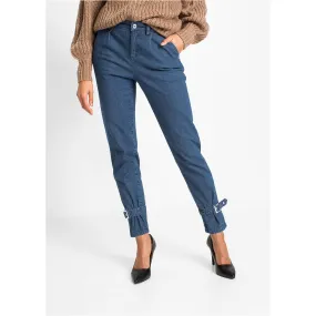 Rainbow Blue Stone Buckle Boyfriend Jeans