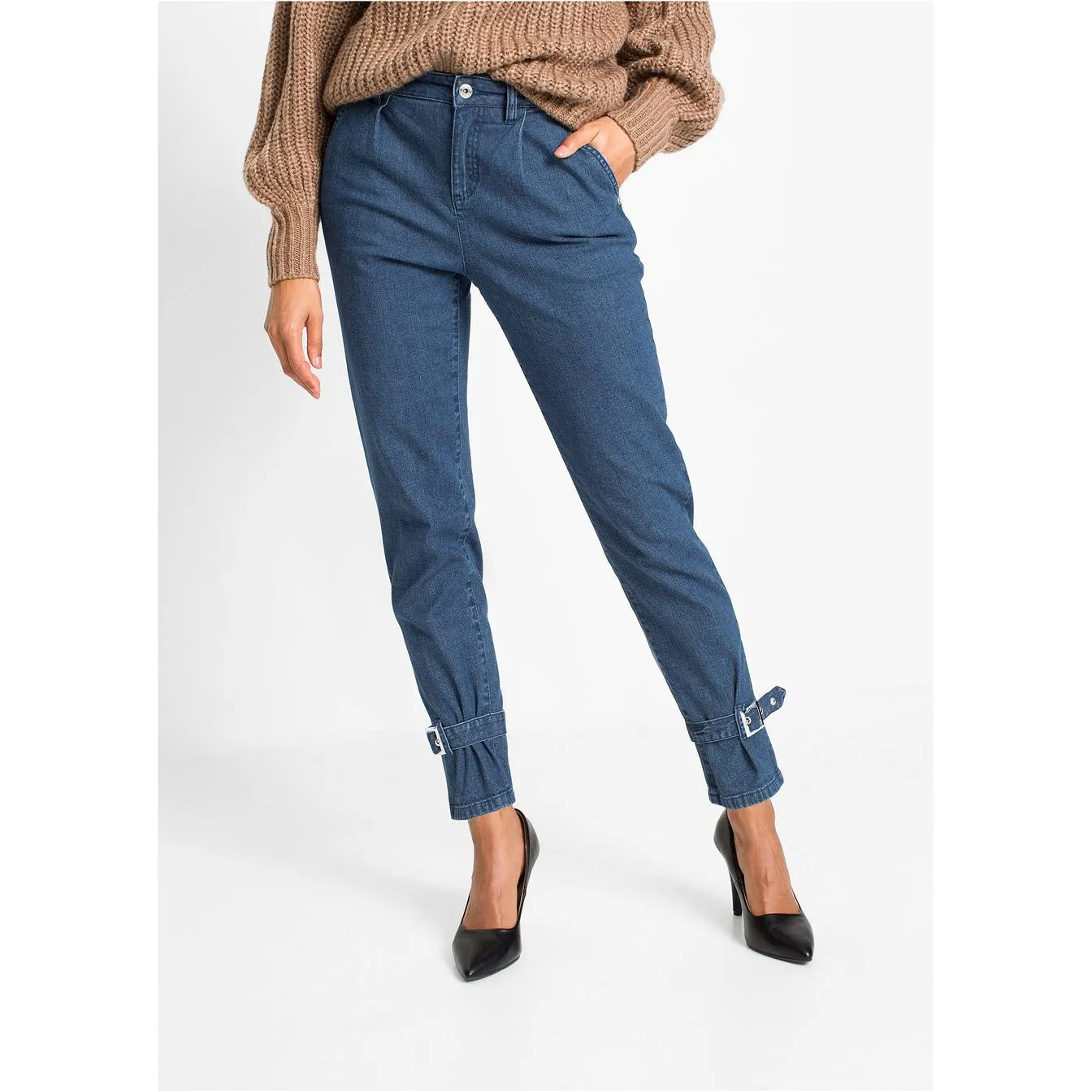 Rainbow Blue Stone Buckle Boyfriend Jeans