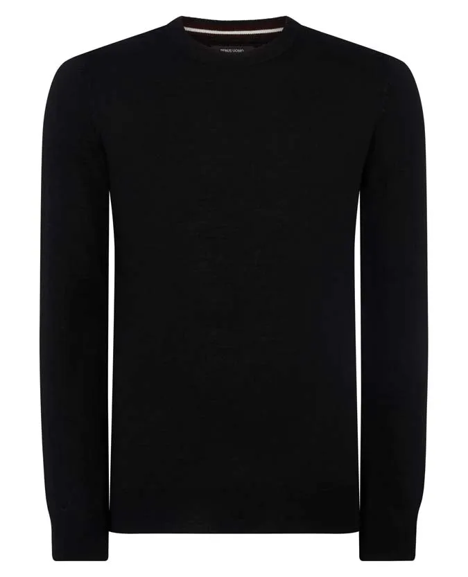 Remus Uomo Light Weight Crew Neck Sweater - Black