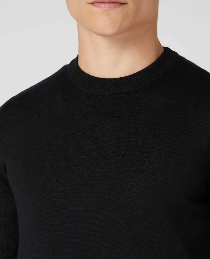 Remus Uomo Light Weight Crew Neck Sweater - Black