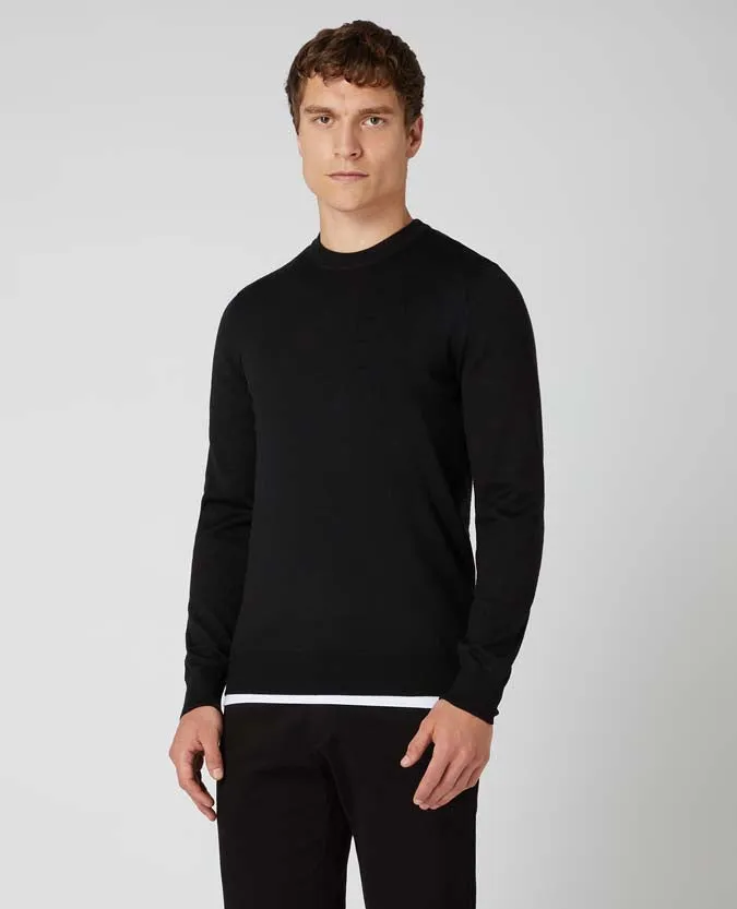 Remus Uomo Light Weight Crew Neck Sweater - Black