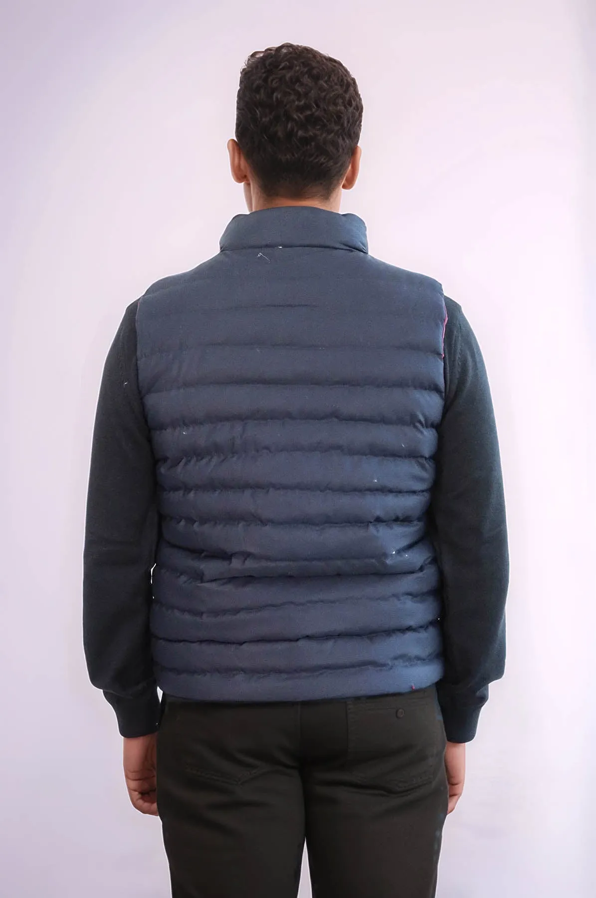 Reversible Quilted Standing Collar Navy Blue Men Down Vest - Wessi