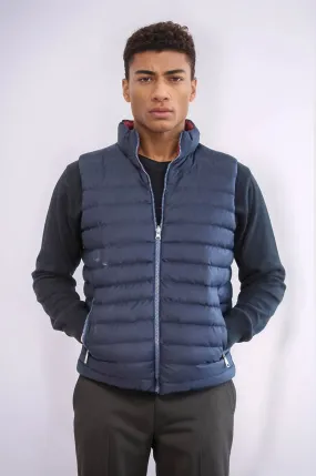 Reversible Quilted Standing Collar Navy Blue Men Down Vest - Wessi