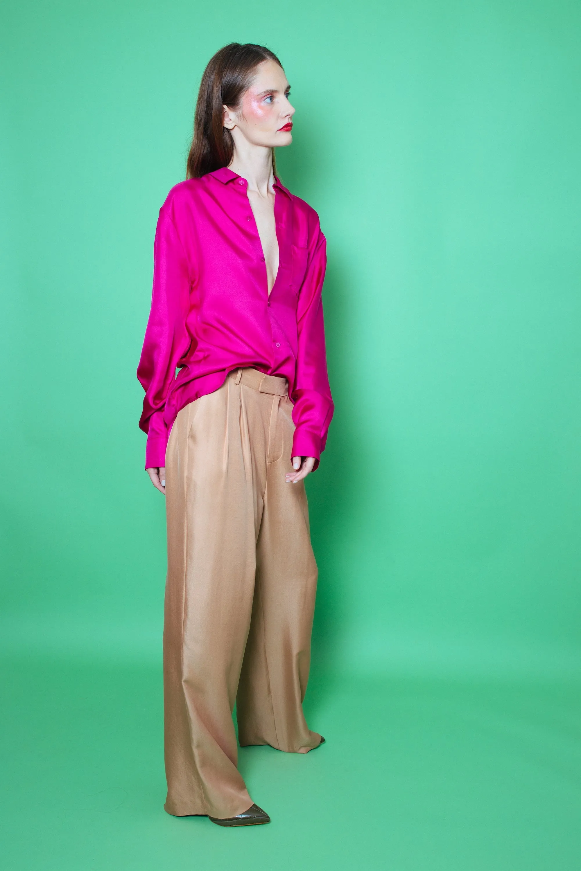 Ruben Long Sleeve Silk Shirt Fuscia Woman
