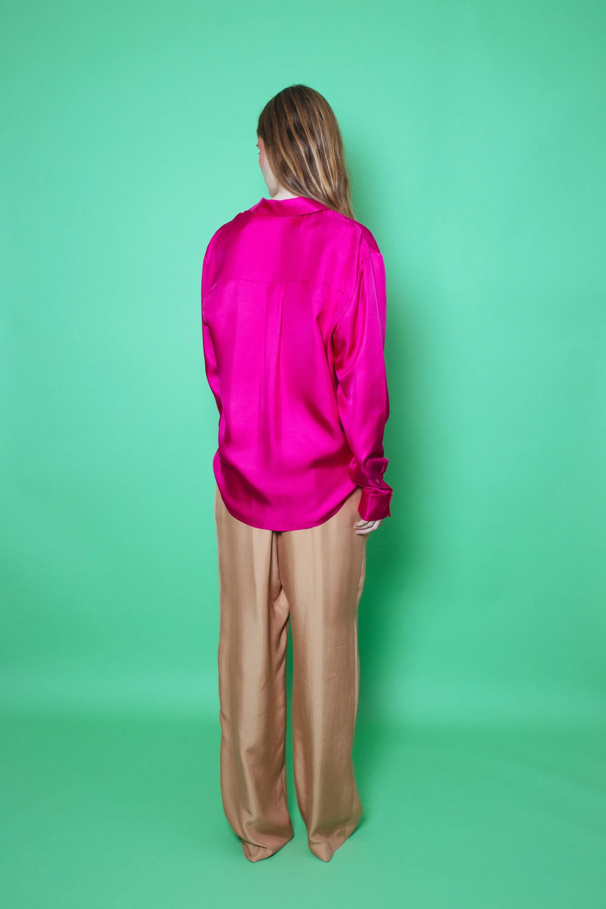 Ruben Long Sleeve Silk Shirt Fuscia Woman