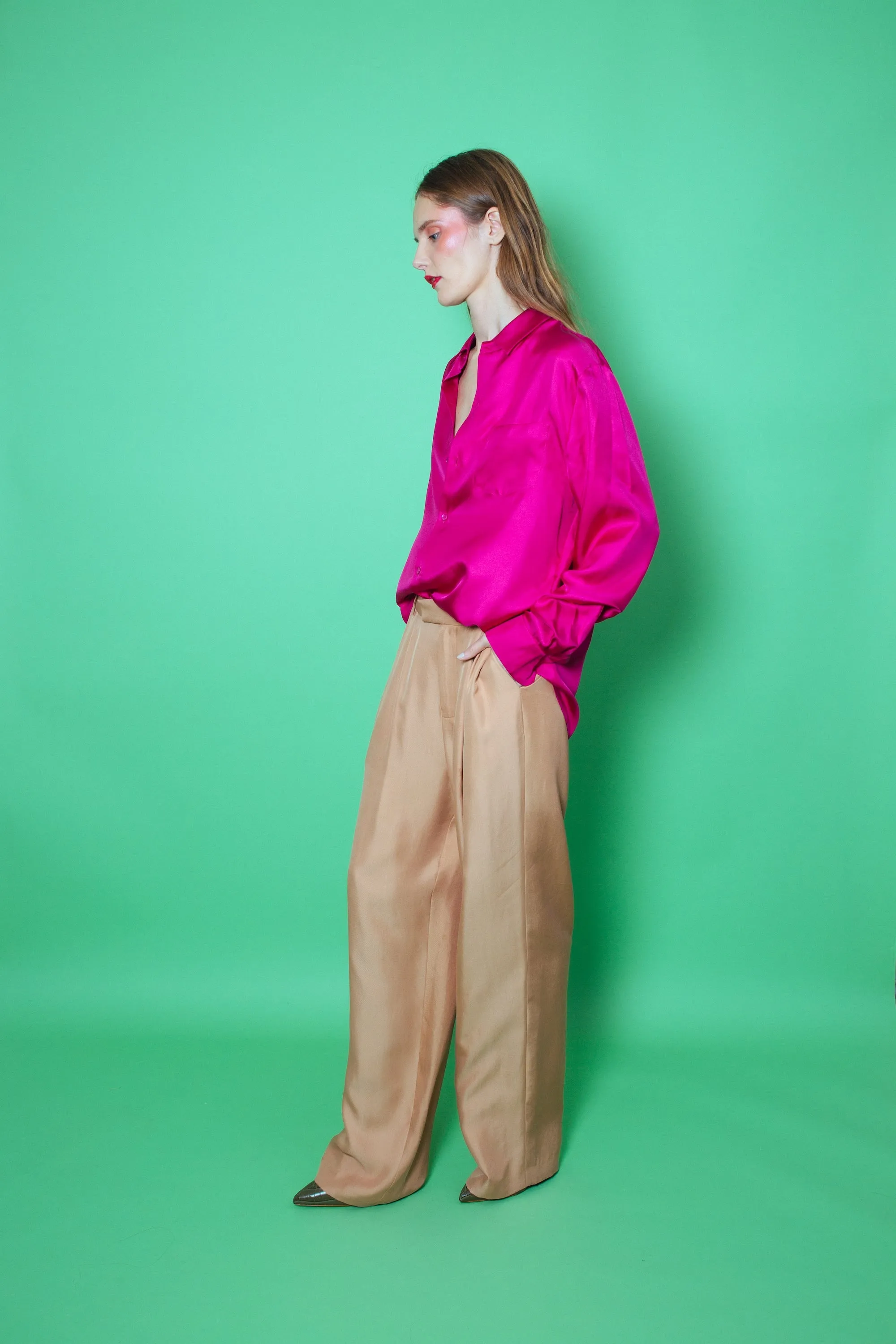 Ruben Long Sleeve Silk Shirt Fuscia Woman
