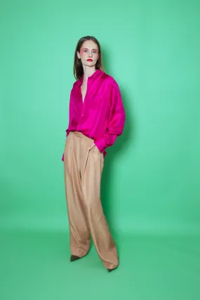 Ruben Long Sleeve Silk Shirt Fuscia Woman