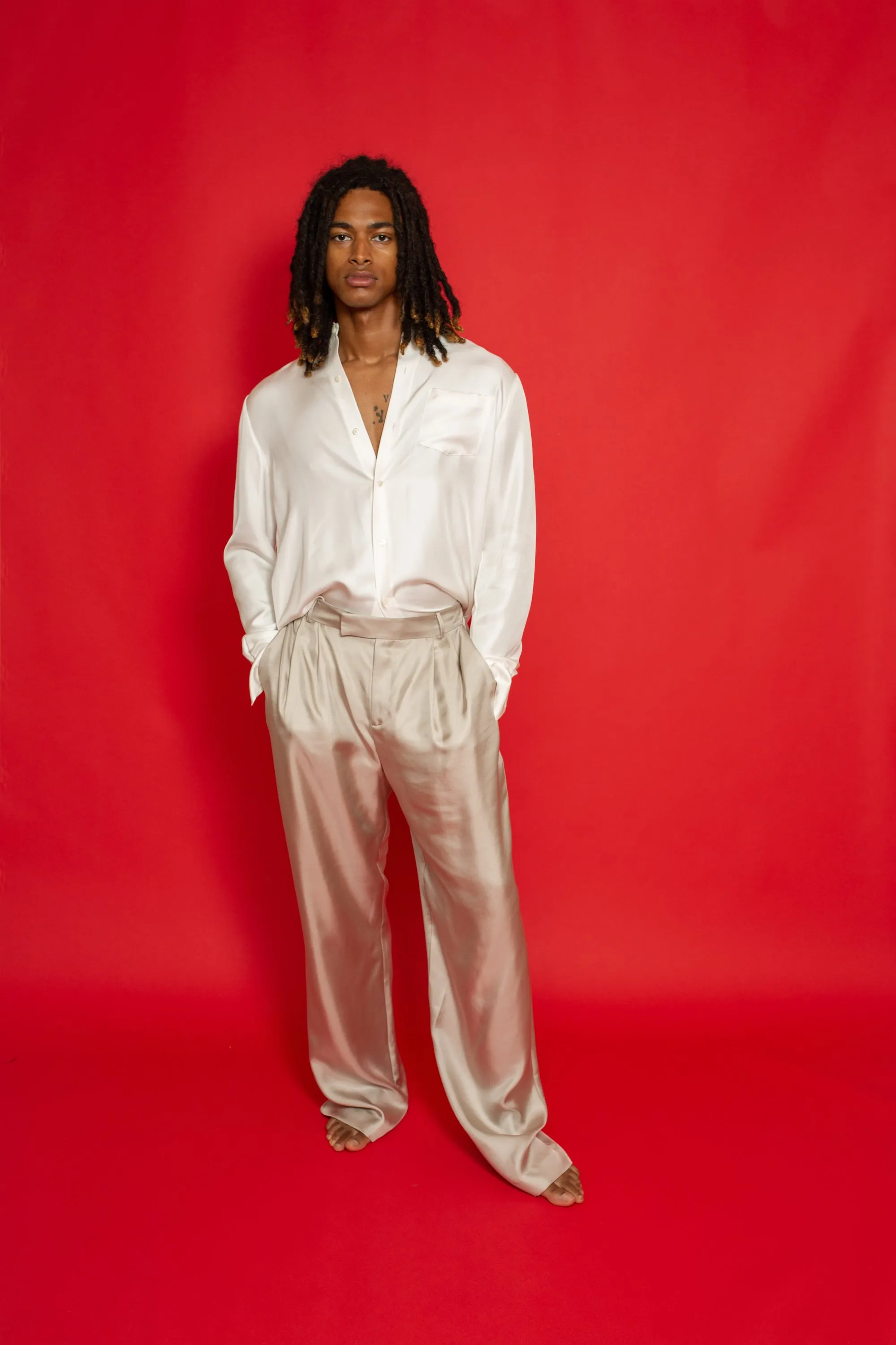 Ruben Long Sleeve Silk Shirt White Man