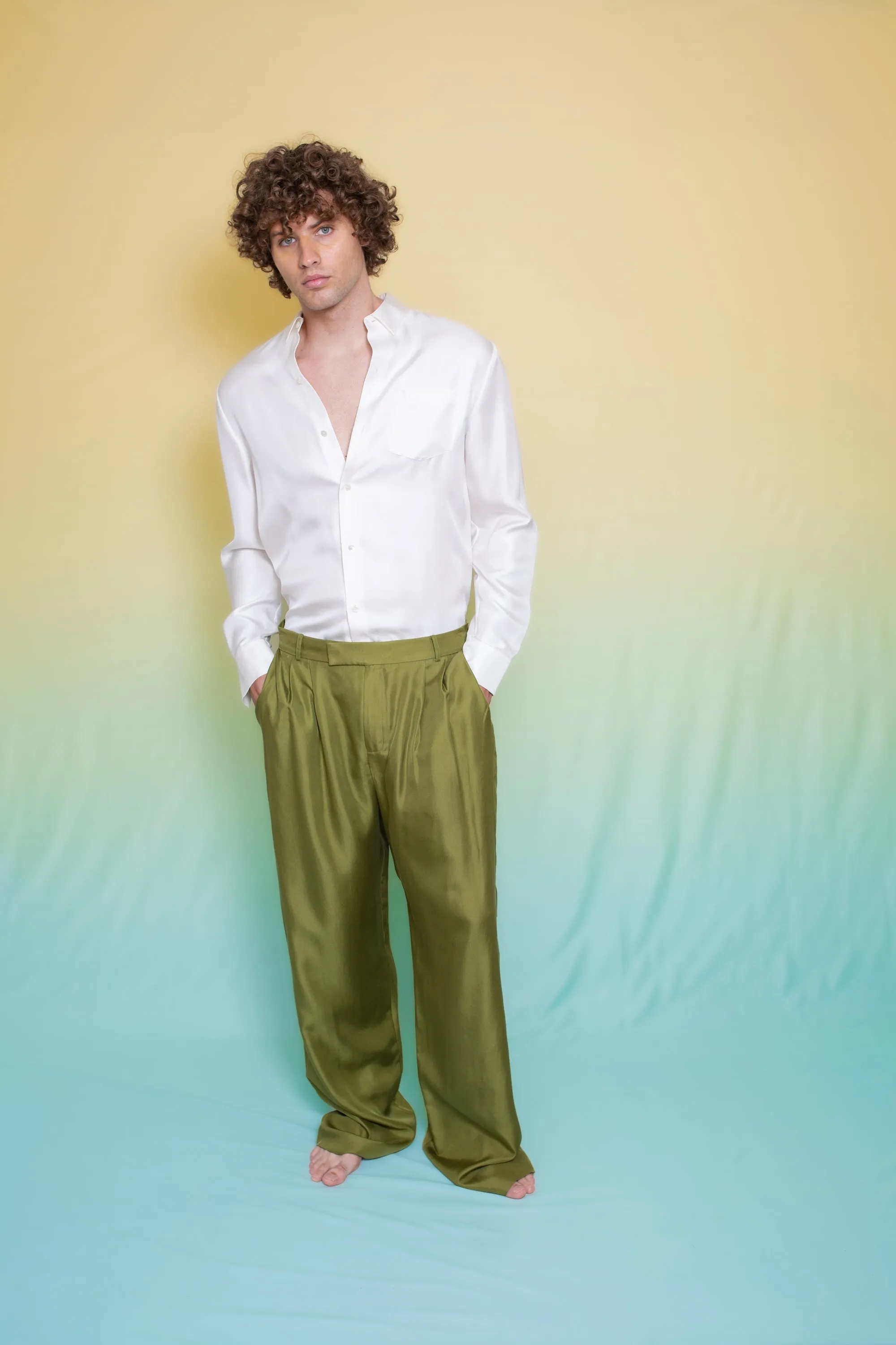 Ruben Long Sleeve Silk Shirt White Man