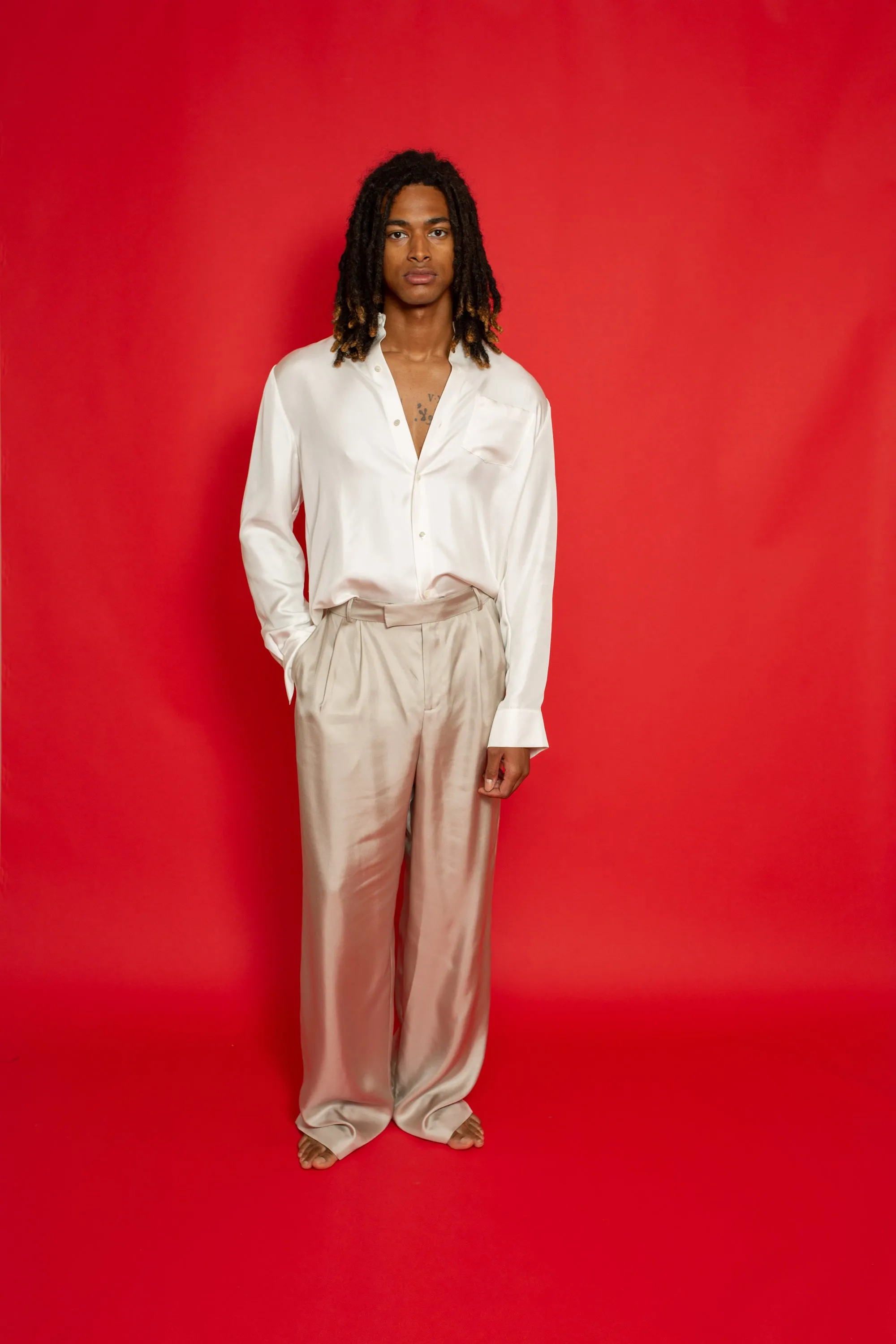 Ruben Long Sleeve Silk Shirt White Man