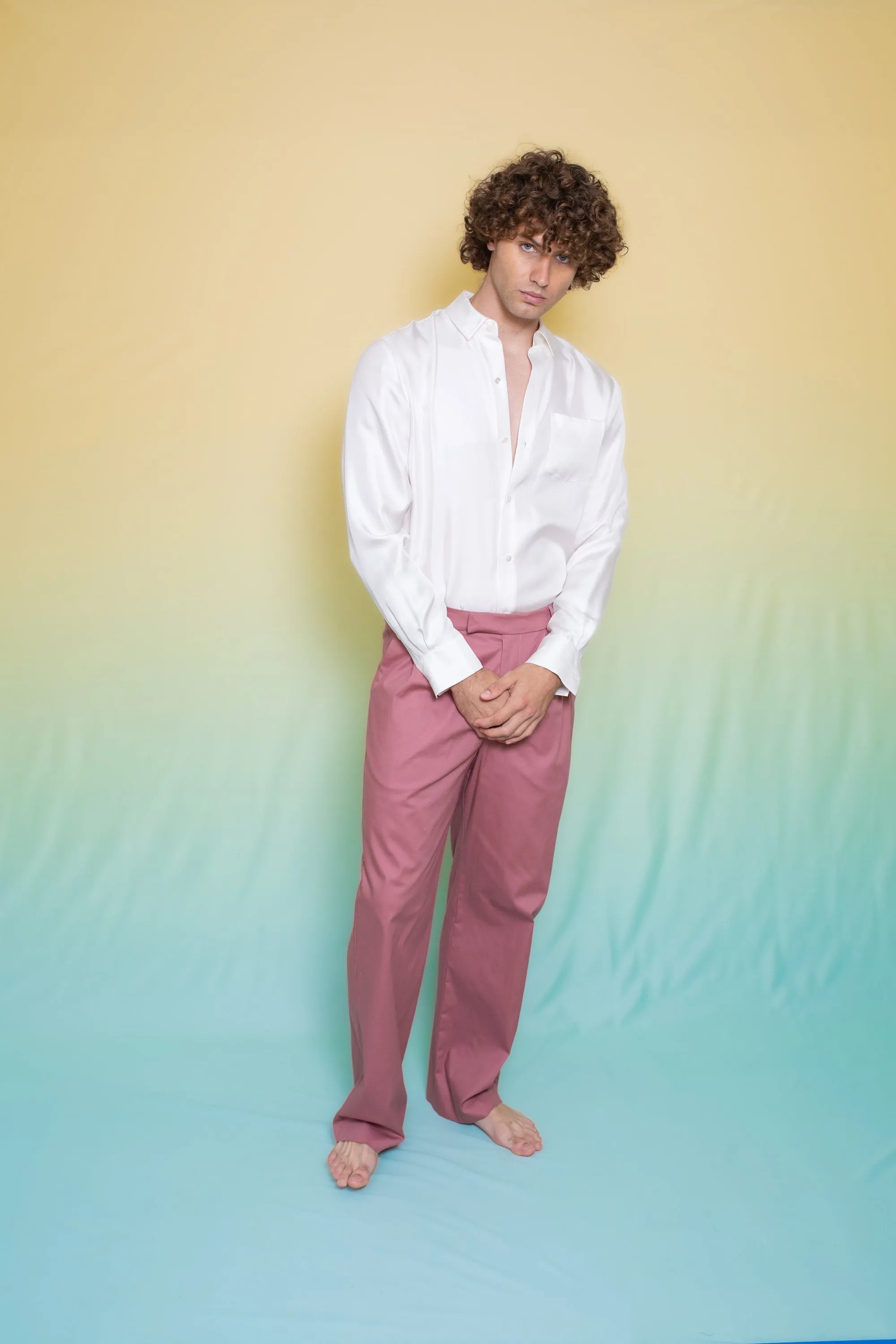 Ruben Long Sleeve Silk Shirt White Man