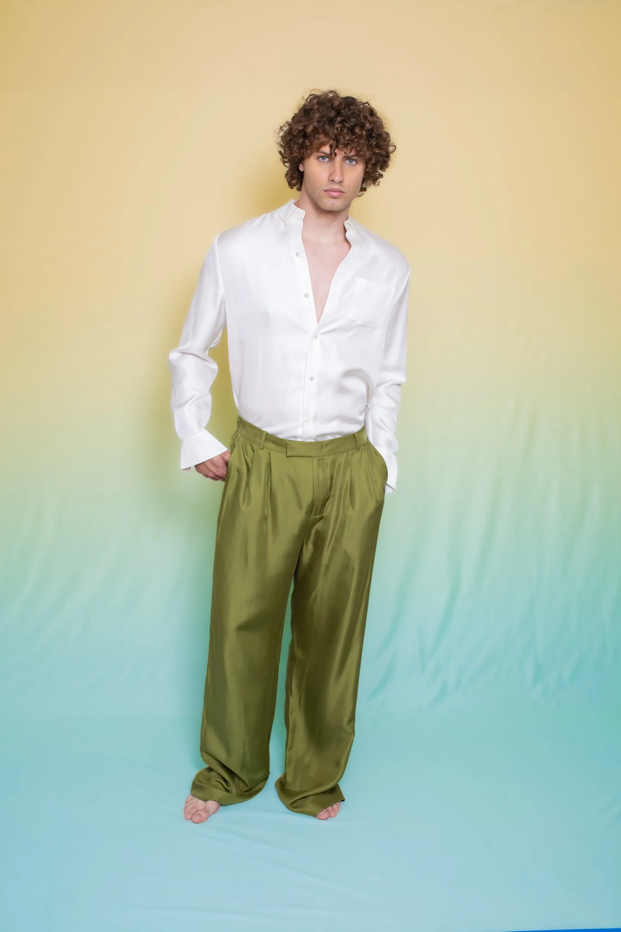 Ruben Long Sleeve Silk Shirt White Man