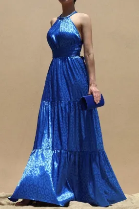 Ruched Neckline Satin Maxi Dress